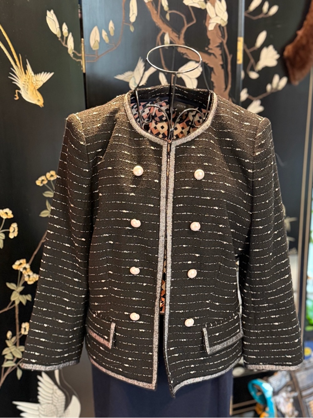 Nicole Miller Black Tweed Pearl-Button Blazer